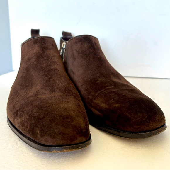 Salvatore Ferragamo Brown Suede Italian Leather Zip Chelsea Boots Size 10.5 - Picture 4 of 15